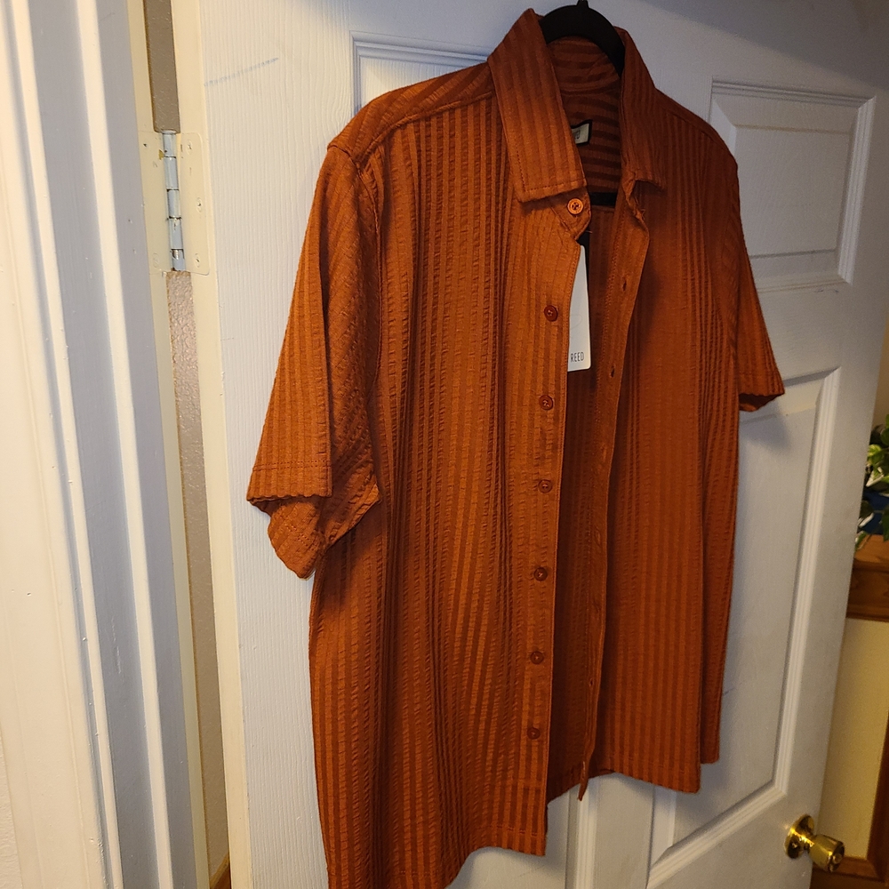 Men's Burnt Orange Casual Button Down Shirt Size S